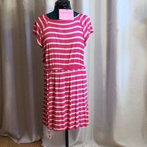 NWOT Lightweight pink & cream striped dress with belt in PXL any SILVERWEAR
